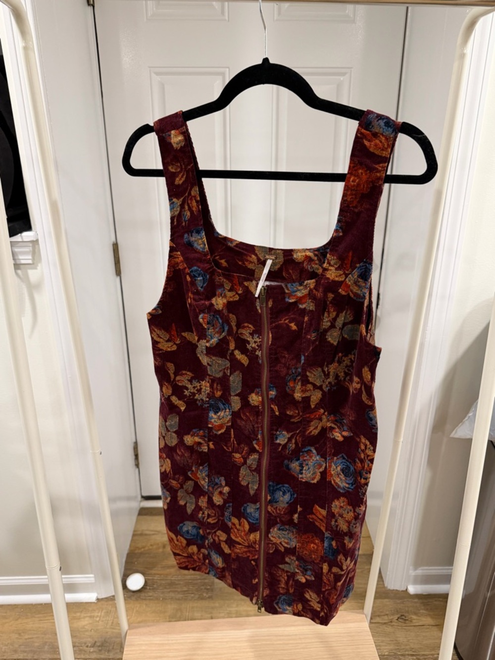 Free People Burgundy Floral Corduroy Mini Dress with Front Zip